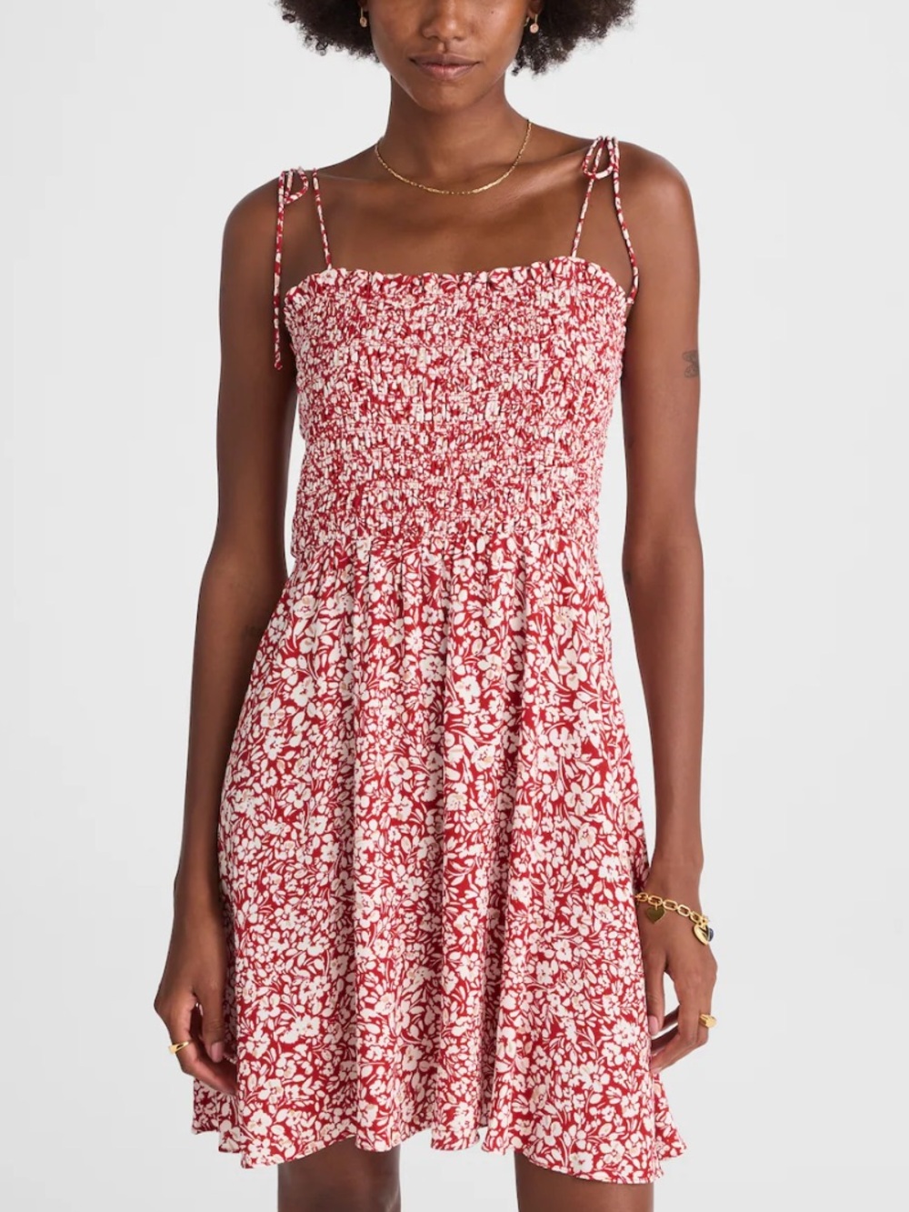 ☀️ New! MADEWELL Amanda Floral Red Tie-Shoulder Mini Dress